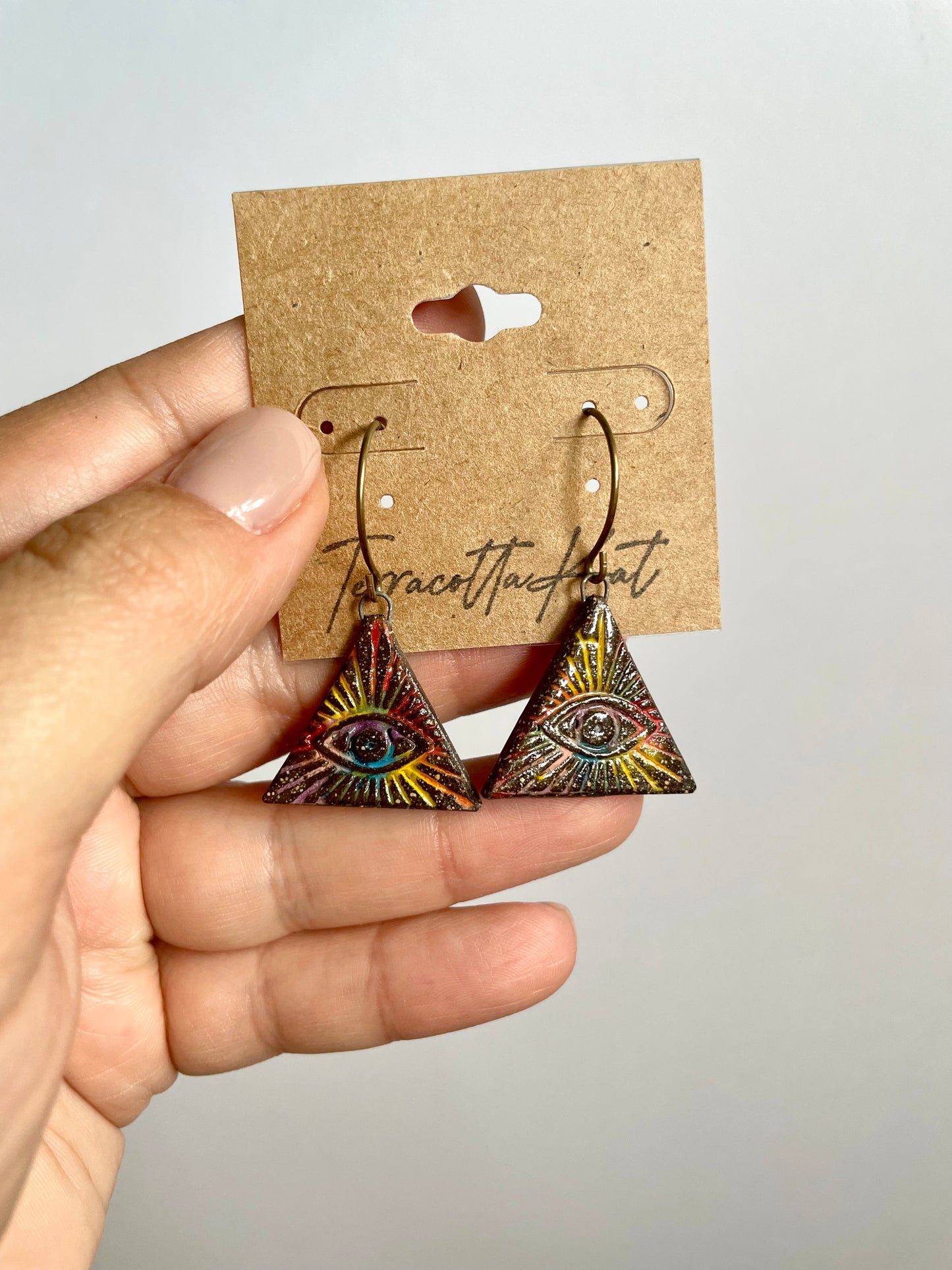 All Seeing Eye Earrings - Brown Clay