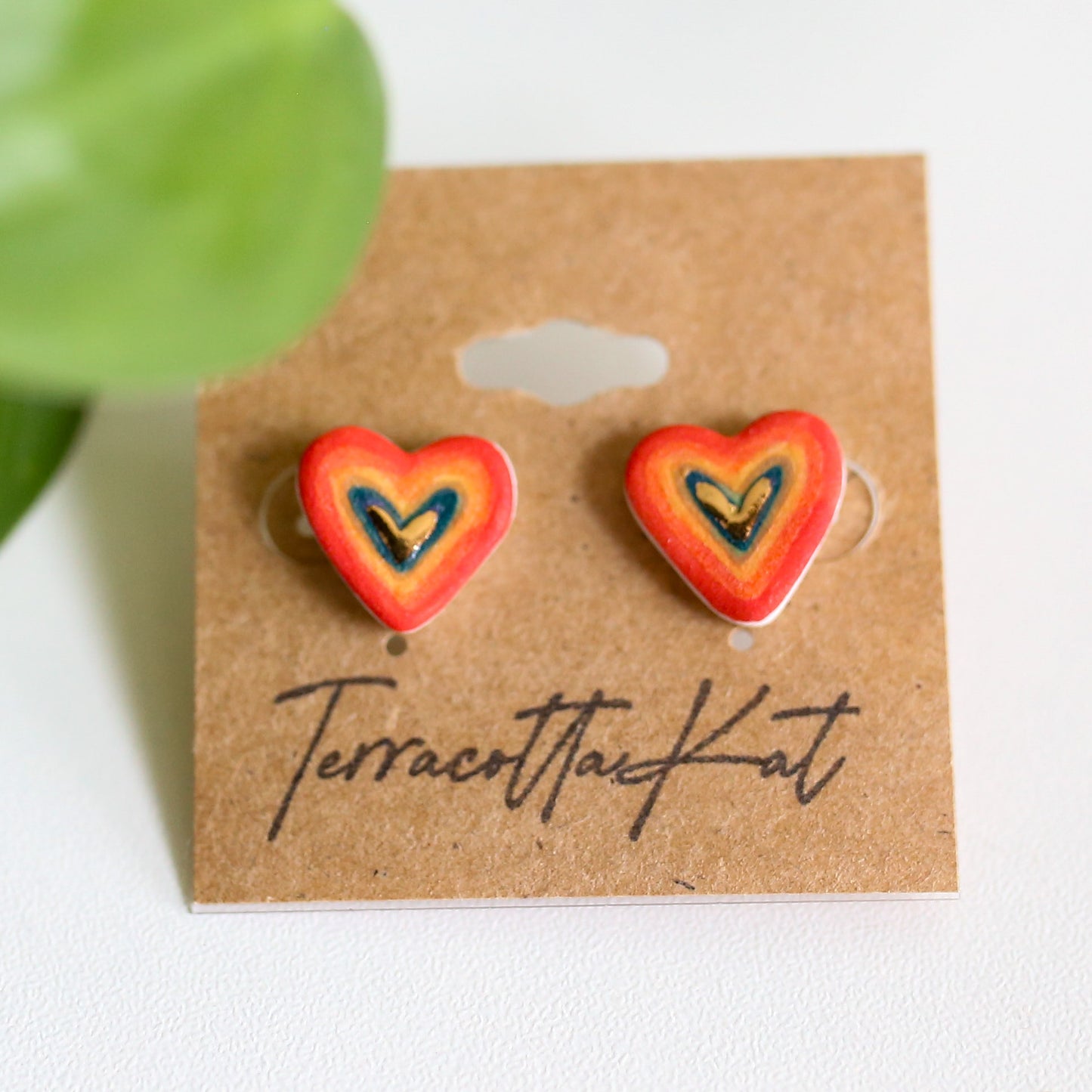 Small Heart Earrings in rainbow