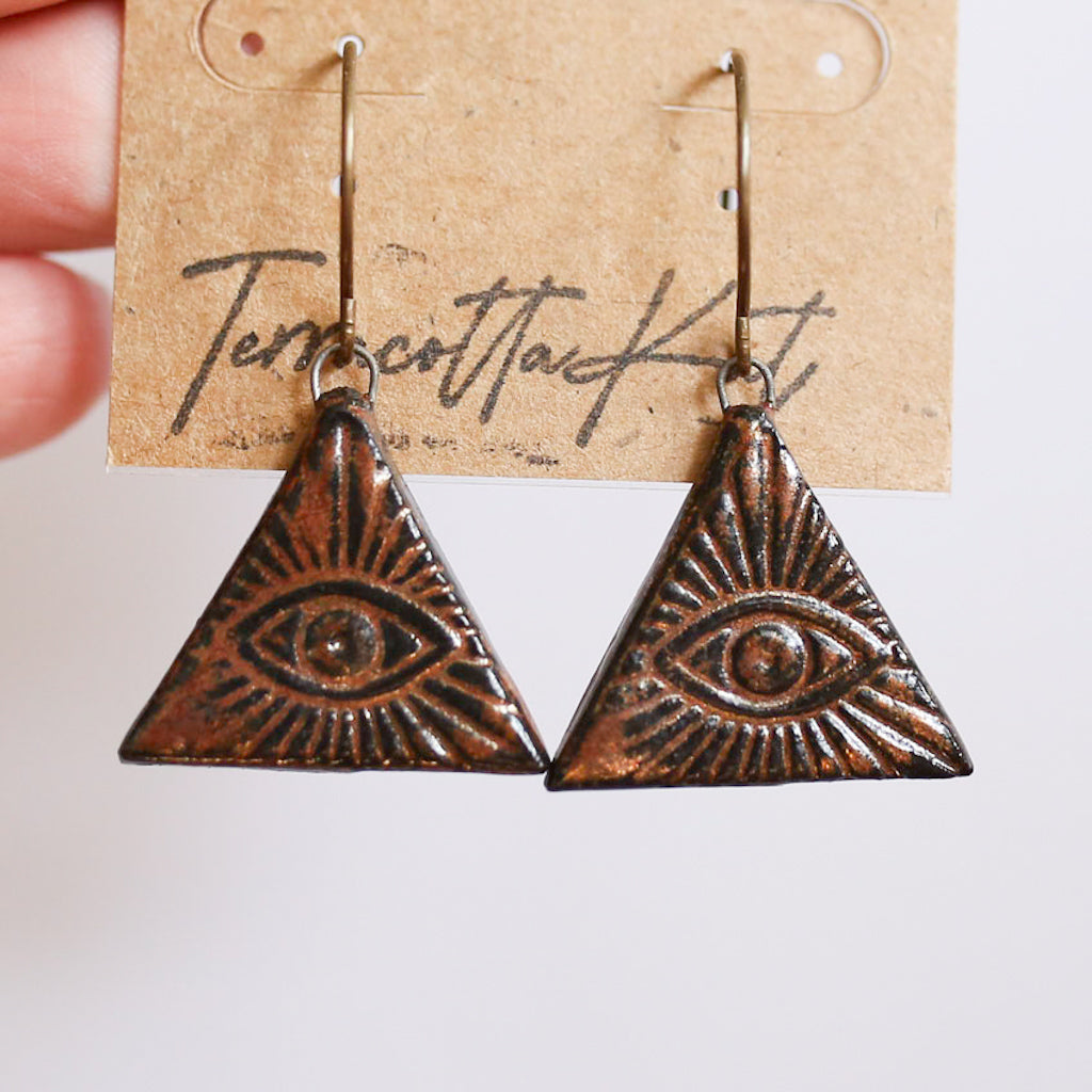 All Seeing Eye Earrings - Brown Clay