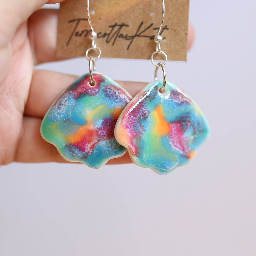 Rainbow Melt Fan Earrings large silver