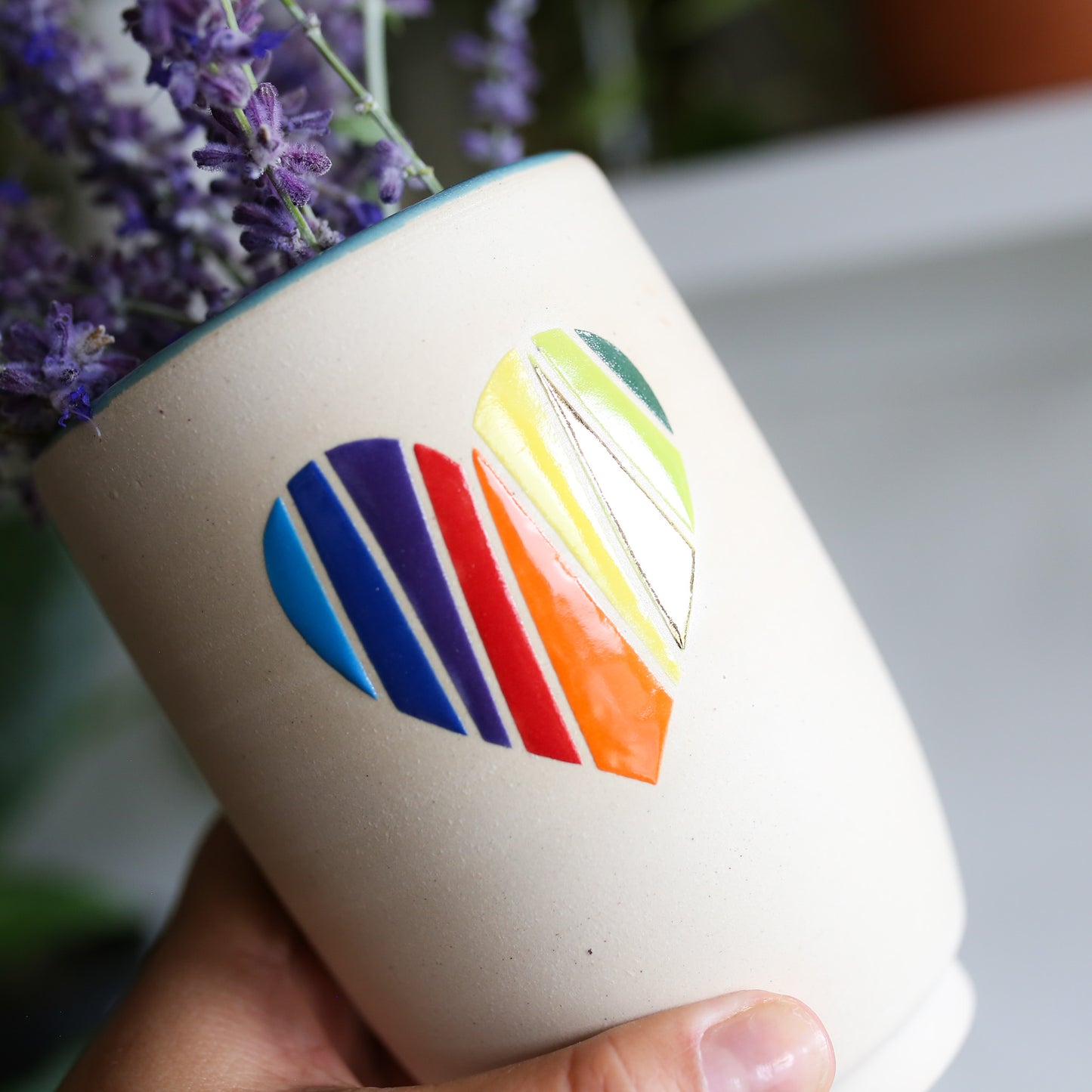 TCK #1607 Rainbow & Gold Heart Vase