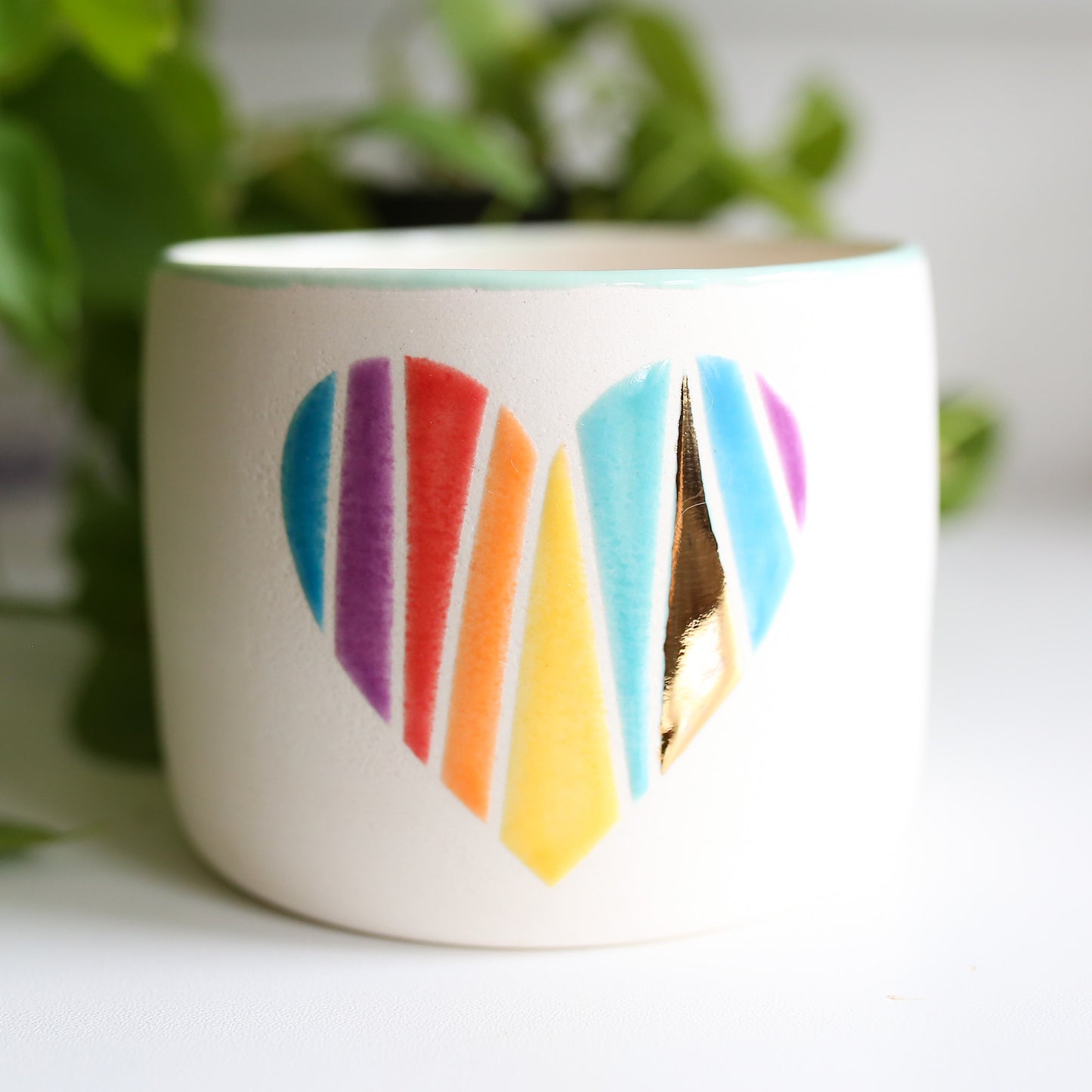 TCK #1609 Rainbow & Gold Heart Planter