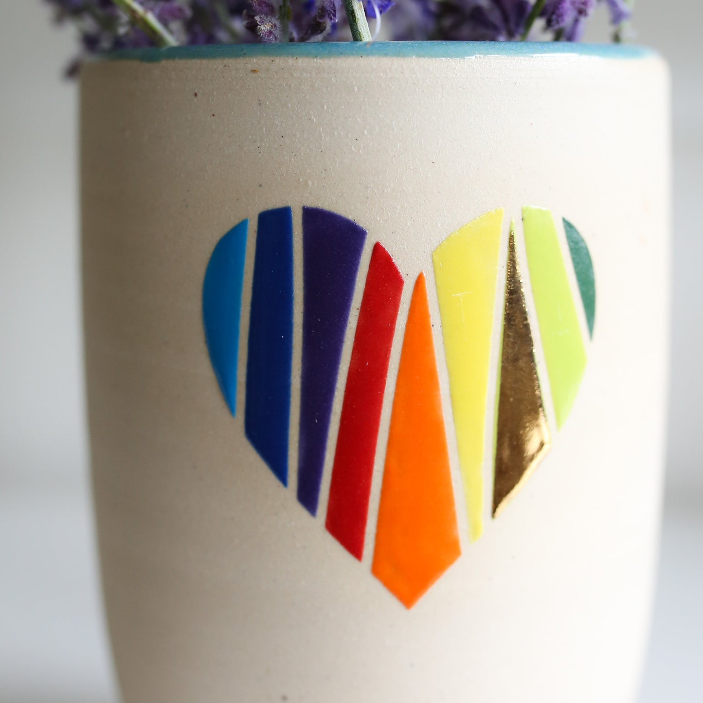 TCK #1607 Rainbow & Gold Heart Vase