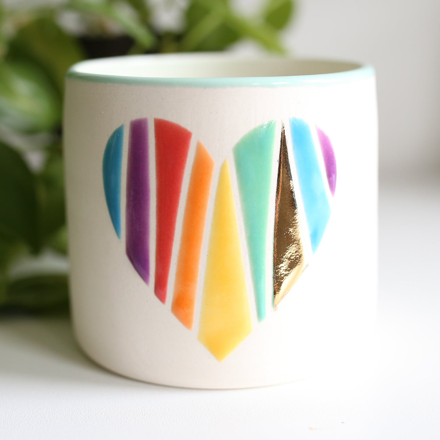 TCK #1608 Rainbow & Gold Heart Planter