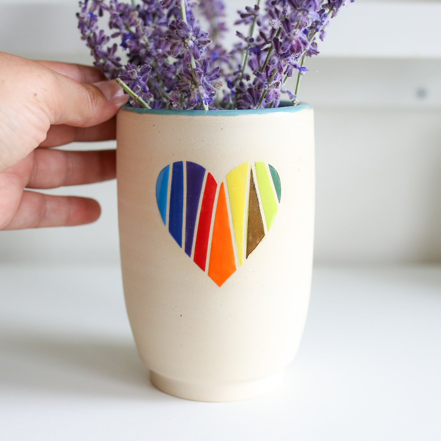 TCK #1607 Rainbow & Gold Heart Vase