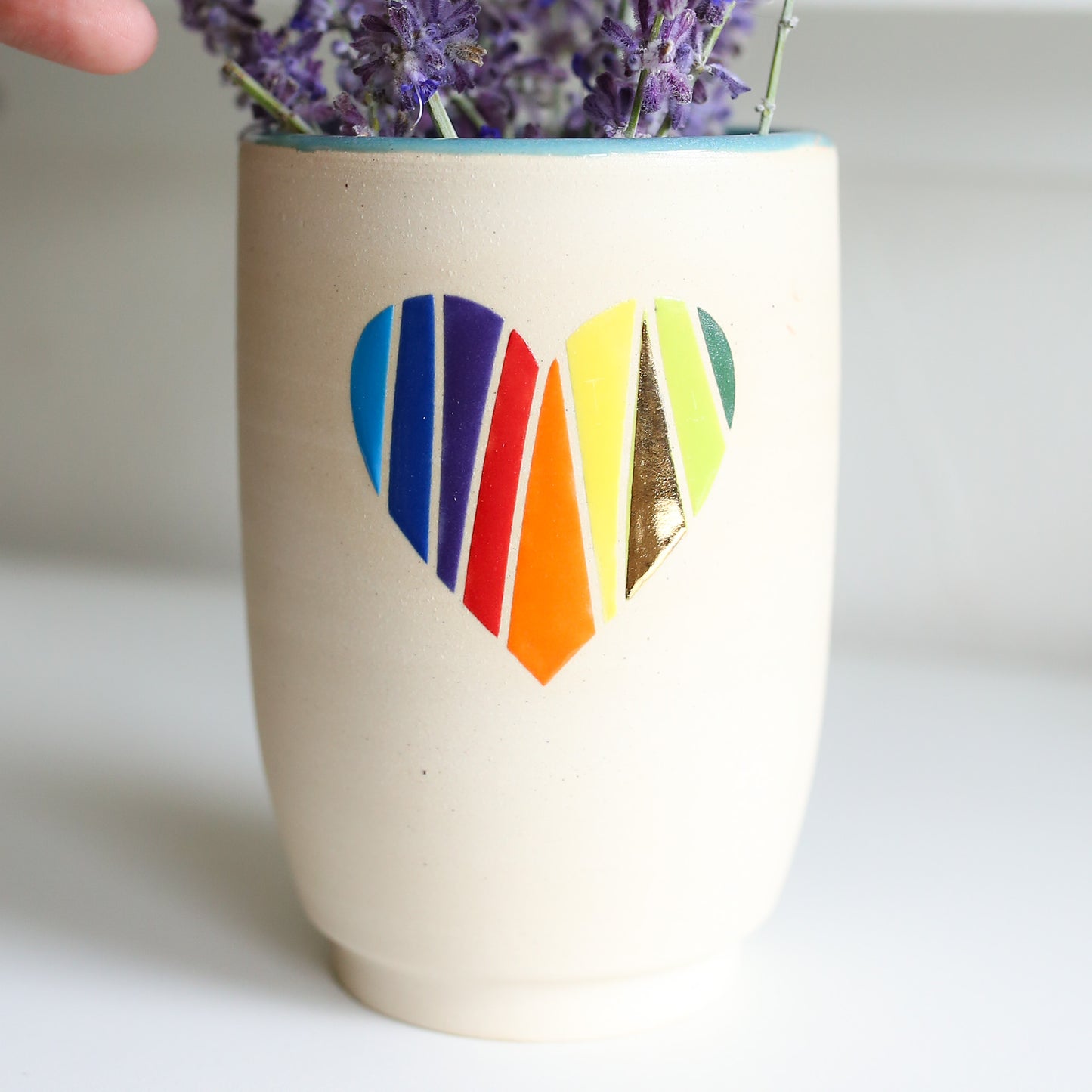 TCK #1607 Rainbow & Gold Heart Vase