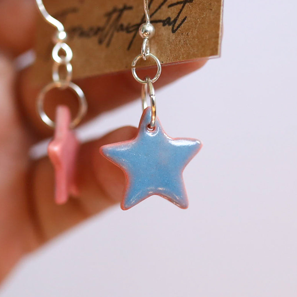 Blue and Pink Star Earrings