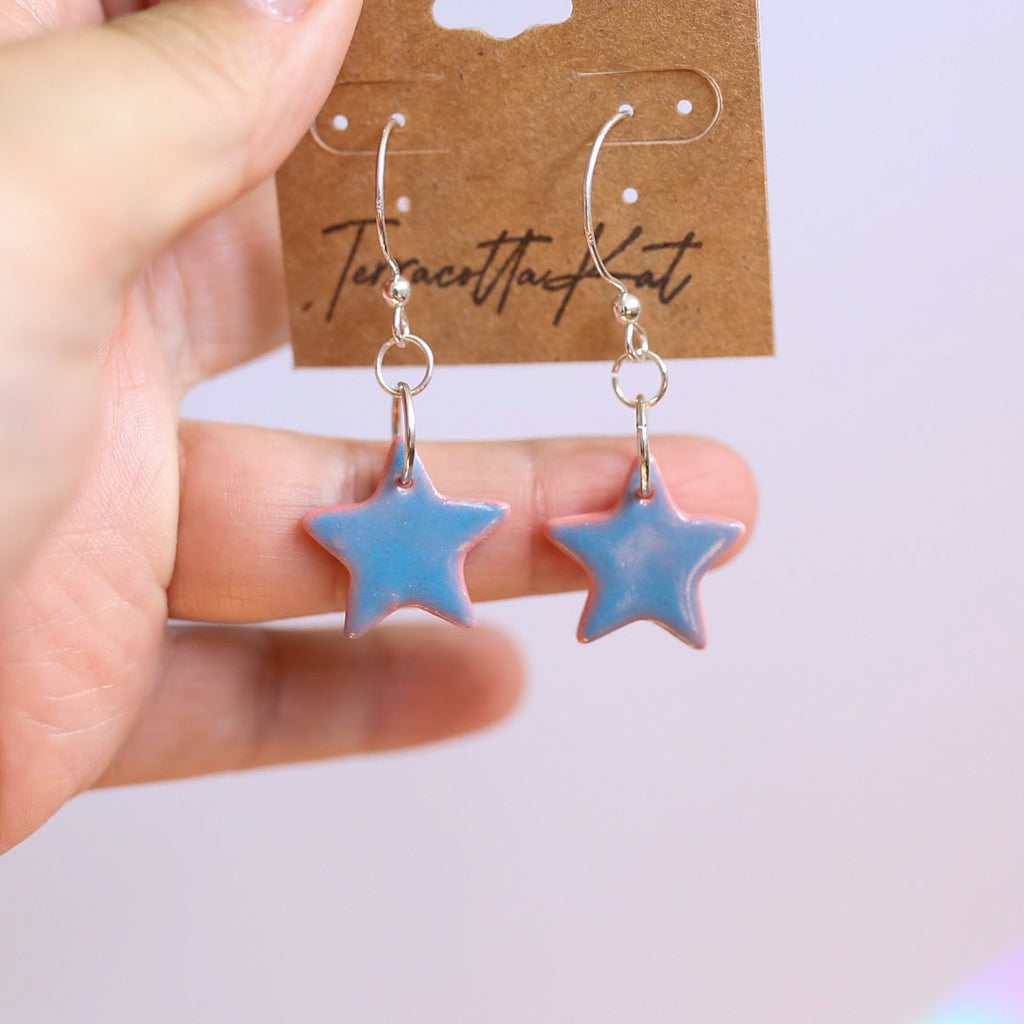 Blue and Pink Star Earrings