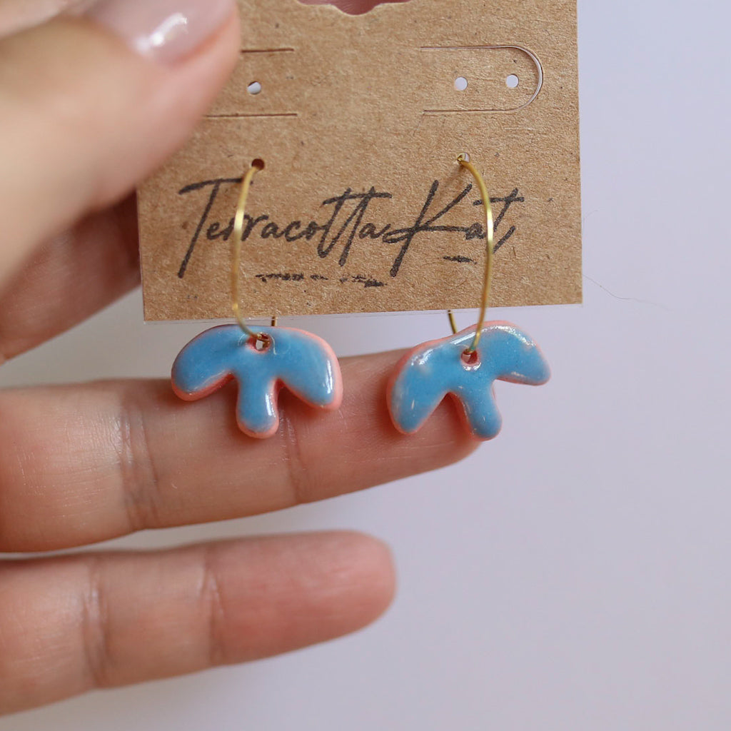 Blue and Pink Abstract Hoop Earrings